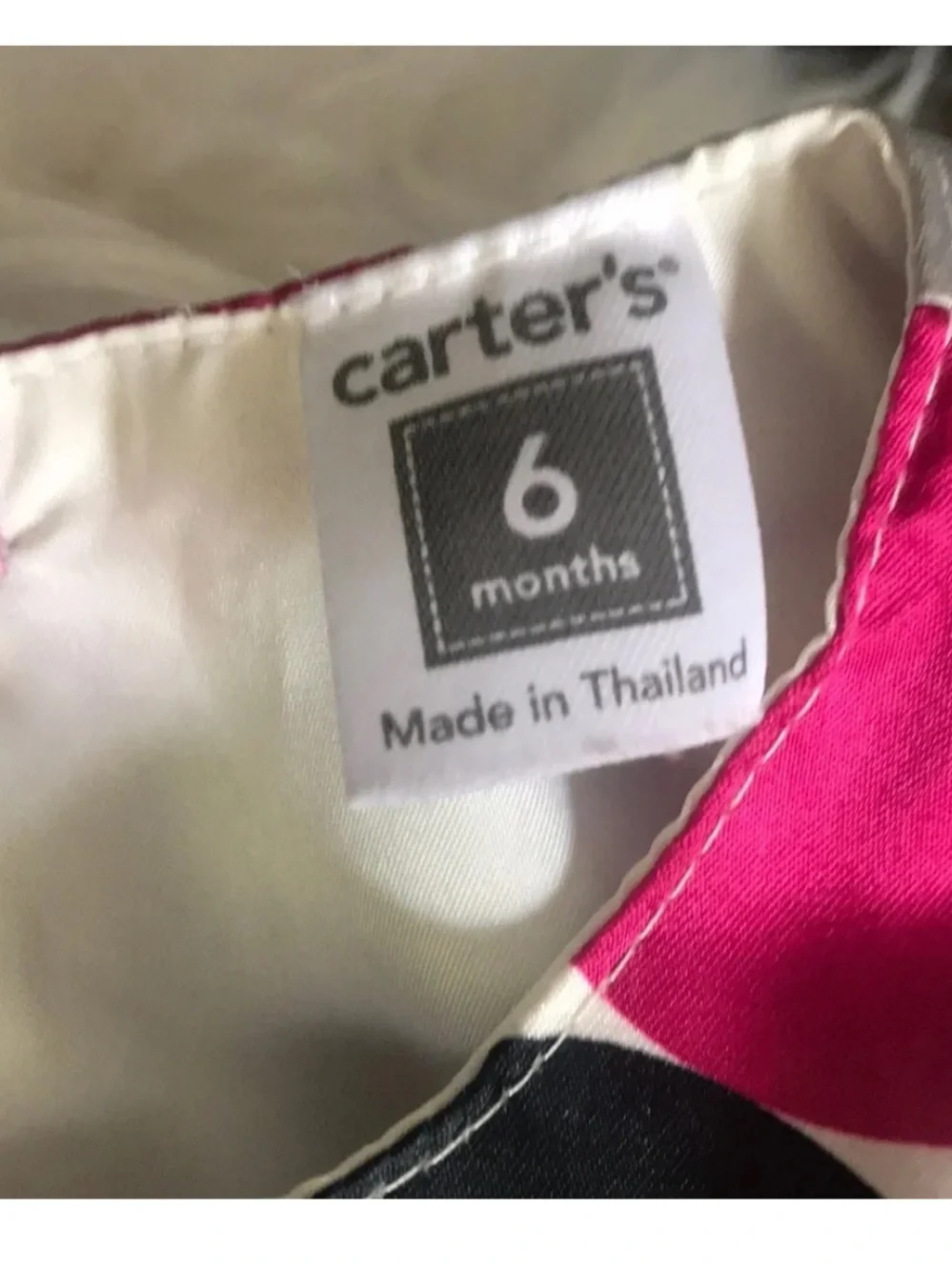 Cute Carters satin modern pink black white polka dot dress size 6 Mo